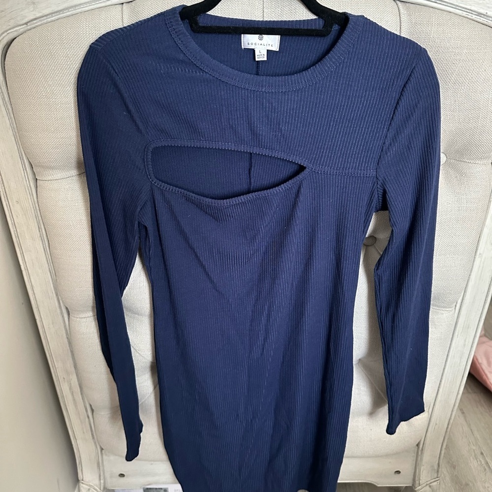 Socialite Navy Blue Cutout Dress